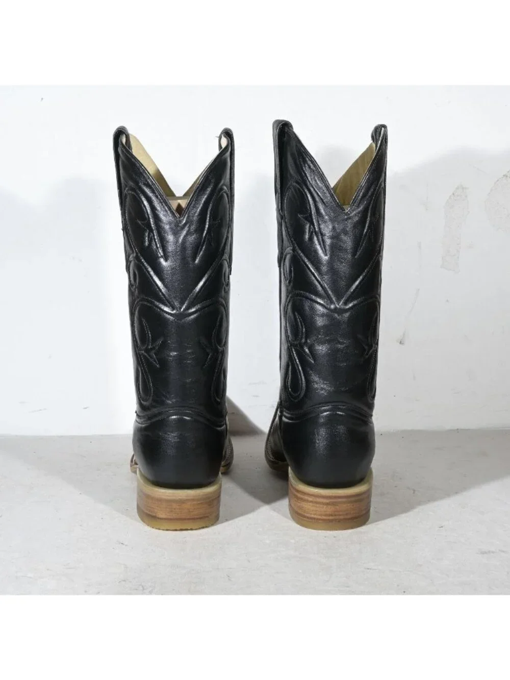Vintage Black Leather Cowboy Boots Deadstock New in Box Embroidered Shaft Men's - Picture 4 of 7